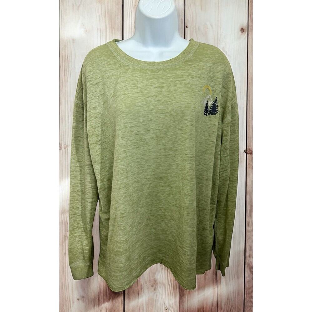 C&C California Womens T-Shirt Large Green Mountains Long Sleeve Pullover Top